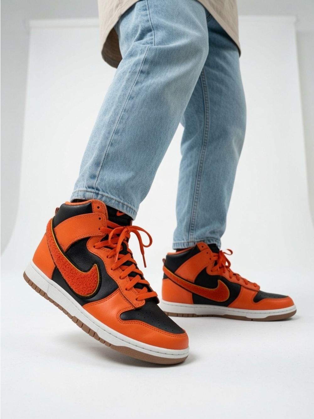 Nike Dunk High Retro "Chenille Swoosh - Safety Orange" Sneakers | Size 11.5